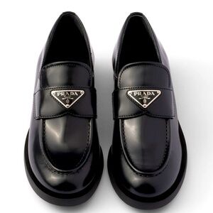 Prada Black Leather Logo Loafers
